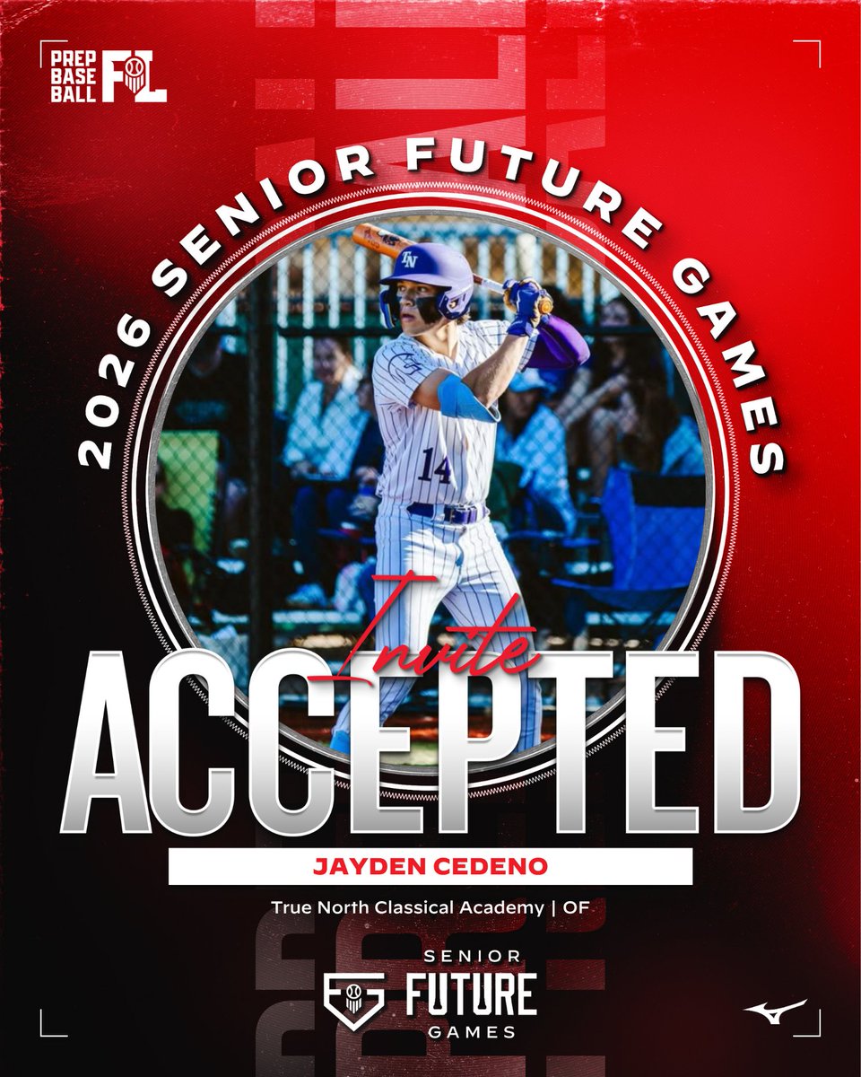 PrepBaseballFL's tweet photo. 𝗦𝗲𝗻𝗶𝗼𝗿 𝗙𝘂𝘁𝘂𝗿𝗲 𝗚𝗮𝗺𝗲𝘀 𝗜𝗻𝘃𝗶𝘁𝗲 𝗔𝗰𝗰𝗲𝗽𝘁𝗲𝗱 ✅

'27 OF @jaydencedeno_ (True North) has accepted his invite to the 2026 Senior Future Games.

See you there, Jayden 👊

👤: https://t.co/z1rUnDz1u4

#PBSFG26 | @TrueNorth_Boys https://t.co/HjTRPHkNHi