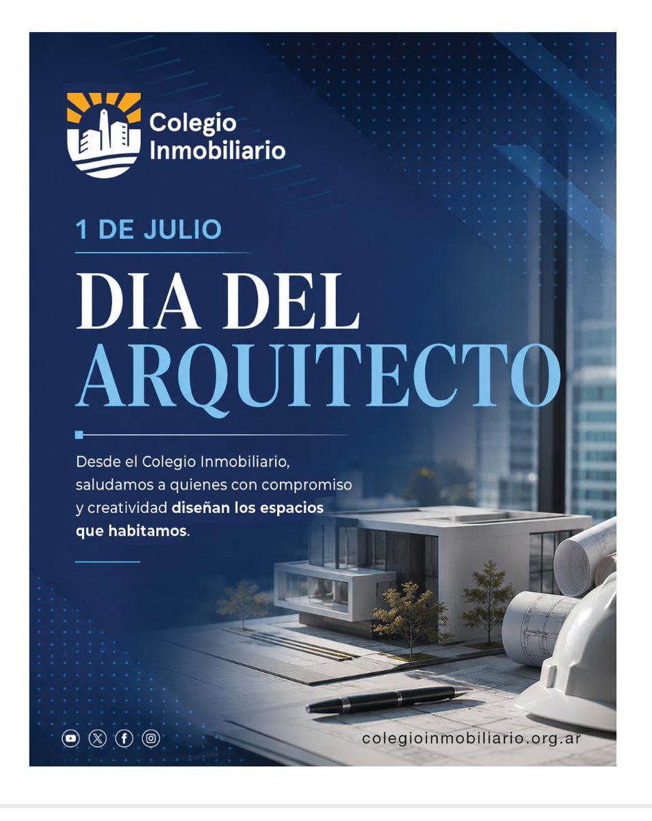 BRANAPROP's tweet photo. 1 de Julio 

Día del Arquitecto 

Desde el Colegio Inmobiliario @Colegioinmobi de la Ciudad de Buenos Aires saludamos a quienes con compromiso y creatividad diseñan los espacios que habitamos https://t.co/bbUkNeZjmg