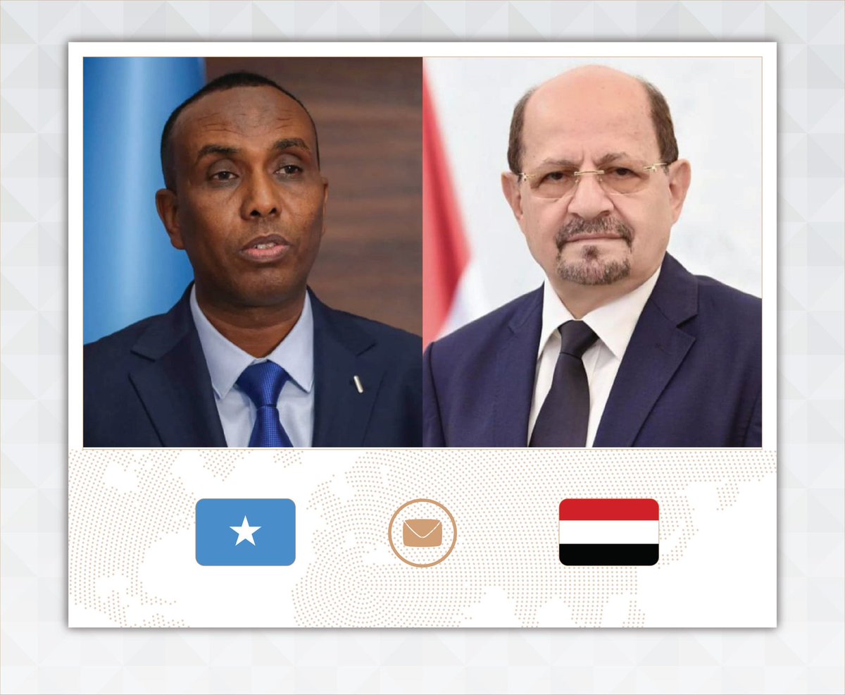 Yemen_PM's tweet photo. دولة رئيس #مجلس_الوزراء وزير الخارجية وشؤون المغتربين الدكتور شائع محسن الزنداني @Shaya_Zindani يبعث برقية تهنئة إلى رئيس الوزراء بجمهورية #الصومال الفيدرالية الشقيقة، حمزة عبده بري @HamzaAbdiBarre بمناسبة احتفالات بلاده بذكرى يوم الاستقلال.
🇾🇪🤝🇸🇴 https://t.co/HEuCEhNma0