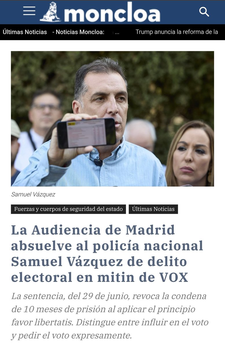 PoliciaSXXI's tweet photo. No solo fue un juicio contra Samuel Vázquez @guidoprincesa. Fue un aviso para cualquiera que se atreva a señalar el colapso de seguridad que sufre España.

@Moncloa_com 👉🏼 https://t.co/Tf6vB3b2Mr

La Audiencia corrige el disparate y lo deja claro: hablar de criminalidad no es delito.

La verdad puede perseguirse durante años. Lo que no pueden hacer es enterrarla.