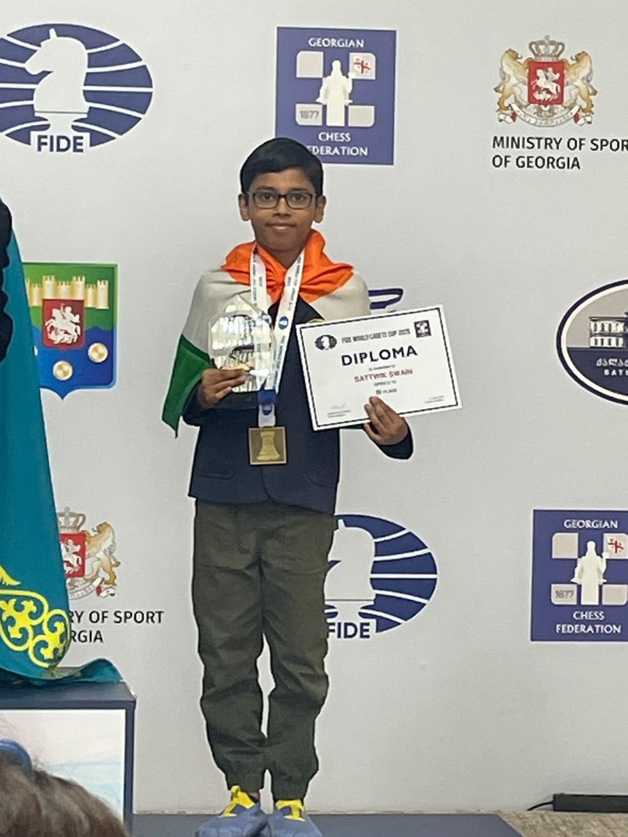 achyuta_samanta's tweet photo. Heartiest congratulations to Odisha’s young chess talent Sattwik Swain for winning the Bronze Medal in the Open Under-10 category at the FIDE World Cadets Cup 2026 in Batumi, Georgia.

At such a young age, his focus, discipline and confidence are truly inspiring. He has made Odisha and India proud. My best wishes to him for the days ahead.