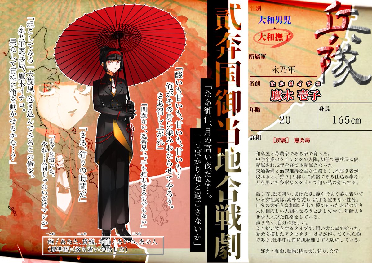 ikeokafamirY's tweet photo. 貮国劇【@nikokugeki】様に9人目でお邪魔いたします！
永乃軍・鷹木壱子🌂　事前に実兄など関係いただいております、大変お待たせいたしました…！　よろしくお願いいたします🍓🐺
#貮国劇_軍人許可証
#貮国劇_兵隊
#貮国劇_永乃 https://t.co/1kS0HtjiPD