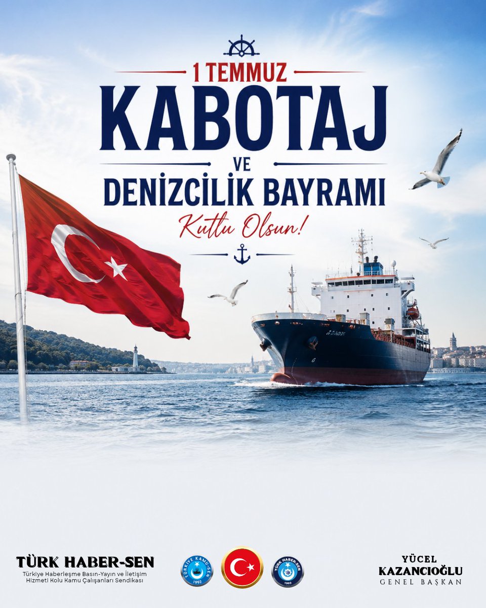 THABERSEN's tweet photo. Denizlerdeki bağımsızlığımızın ve egemenliğimizin simgesi olan Kabotaj Kanunu'nun kabul edilişinin yıl dönümünü gururla kutluyoruz.

Mavi Vatan'ın emanetçileri olan tüm denizcilerimizin ve denizcilik camiamızın 1 Temmuz Denizcilik ve Kabotaj Bayramı kutlu olsun. 🇹🇷⚓ https://t.co/tJeInWB6ba