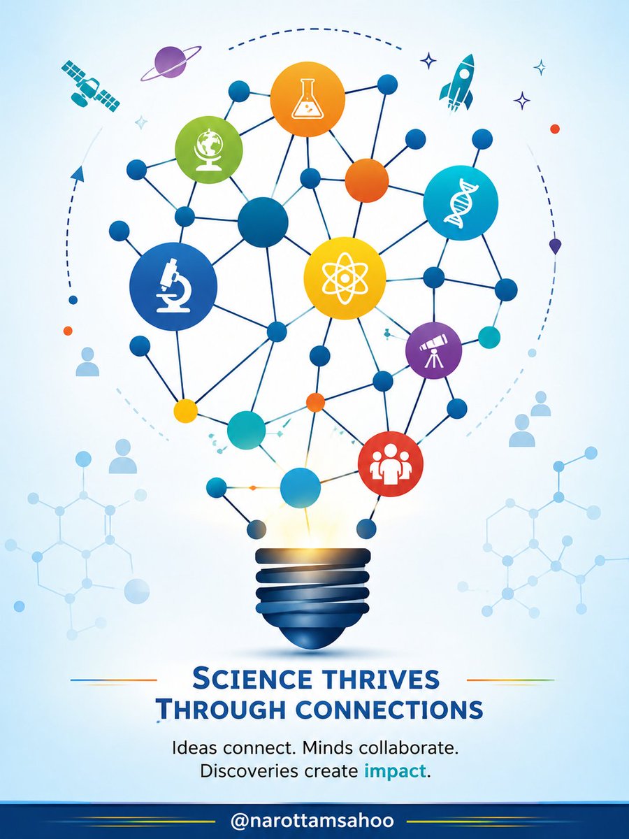 narottamsahoo's tweet photo. Science is not a boundary - it is a mission to seek truth and serve humanity.
#Science thrives on #openness, #collaboration, and strong #networks. Every connection strengthens the journey of #discovery.
It is disheartening when people remove members from platforms created to spread scientific knowledge. Exclusion weakens the very spirit of science.
Those who fail to uphold openness, collaboration, and knowledge-sharing lose sight of the true spirit of science.
They slow scientific progress, while science advances only when ideas are shared and people work together.
Let us build bridges, not barriers, and work together for #ViksitGujarat and #ViksitBharat, where science unites minds, inspires innovation, and transforms society.