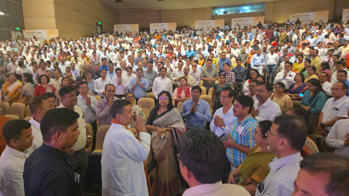 SuvenduWB's tweet photo. Today I met our dedicated WBCS Officers at the Dhandhanya Auditorium in Kolkata and would like to thank them all for felicitating me.
The West Bengal Civil Service Officers are the backbone of our State's Administration. Day in and day out, their tireless efforts at the grassroots level ensure that the benefits of our welfare schemes reach every household and every individual across West Bengal.

In this first direct interaction with the WBCS fraternity since taking charge, my message to the Administration was absolutely clear: Our Government will never use them for political interests, nor will we turn our Officers into political cadres during elections. We are committed to restoring an apolitical, neutral and fearless Administrative framework in West Bengal.
I understand that in the past, under an environment of fear and immense pressure, Administrative discipline was severely compromised. We must break free from that culture. Our Government guarantees full respect for professional dignity, seniority and experience of the Officers. 
Our sole priority must be the welfare of the People, without any political bias or division. There is no "this side or that side".
Moving forward, we will also prioritize Cooperative Federalism with the Centre to ensure that development projects are implemented smoothly.