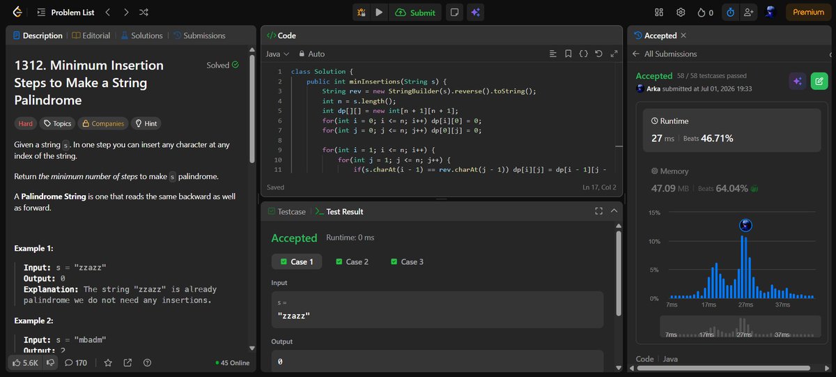 arka_gain18's tweet photo. Day 31 done &amp; dusted✅ 
✅ Z function
✅ KMP Algorithm or LPS array
✅ Minimum insertions to make string palindrome
Thank You @striver_79 and @takeUforward_  for giving this challenge to make consistancy in DSA  
#SDESheetChallenge #DSA https://t.co/afRnn8Y5UV