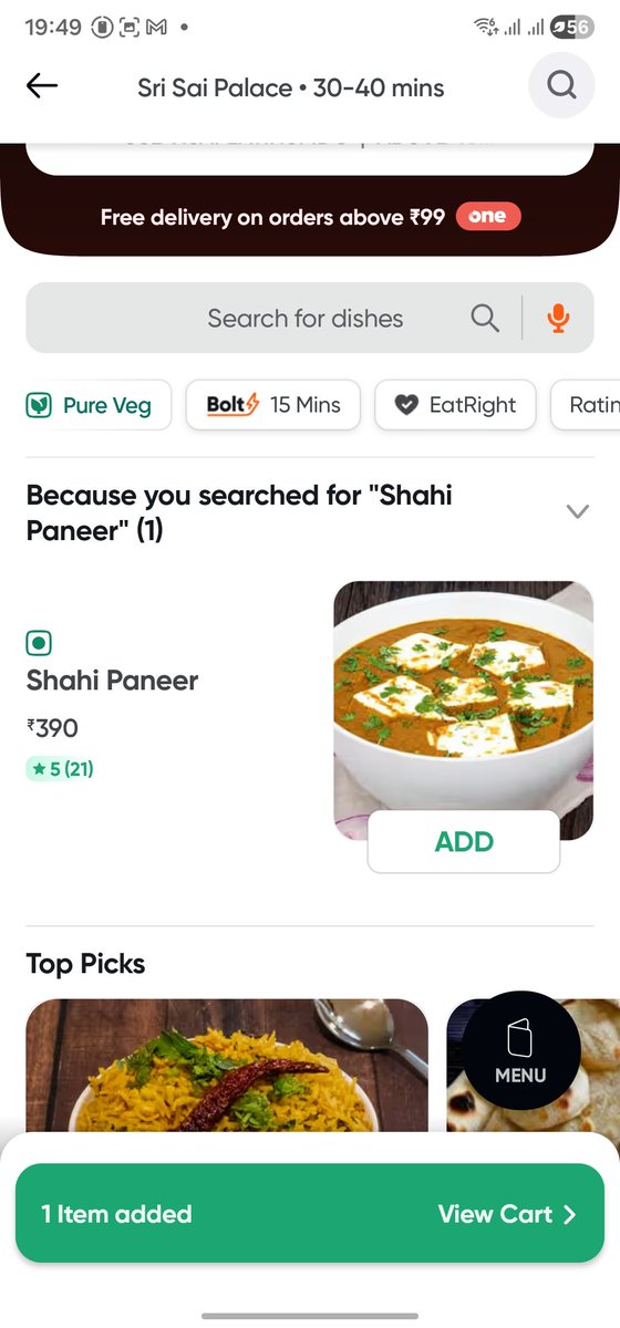 ViranchiR's tweet photo. Another highlight of fraud @Swiggy , Shahi paneer by restaurent is 250/- (image attached). Whereas @Swiggy is charging 390/- . @SwiggyCares #cheateralert #fraudalert #scamalert https://t.co/g9bZd8ZRIM