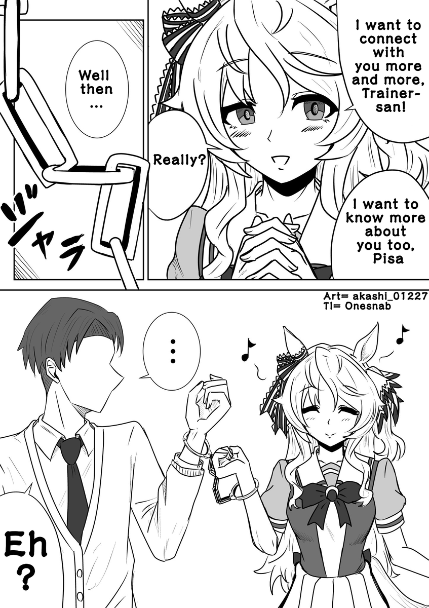 01s_nab23's tweet photo. Art by = @akashi_01227
TL:EN 
"You want to be connected with Pisa forever, right?"
#ウマ娘 #Umamusume #ウマ娘英訳 #UmaTranslations https://t.co/pKC8REkCH4