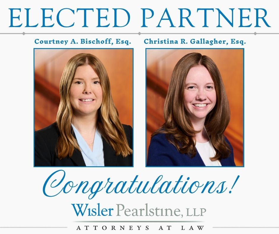 WislerLLP's tweet photo. #WislerPearlstine is pleased to announce the election of Courtney A. Bischoff, Esq., and Christina R. Gallagher, Esq., to the firm's partnership.

Congrats to Courtney and Christina on this outstanding accomplishment!

Learn more about our newest partners: https://t.co/0aXptrSYgM https://t.co/mfQ7Xqrwks