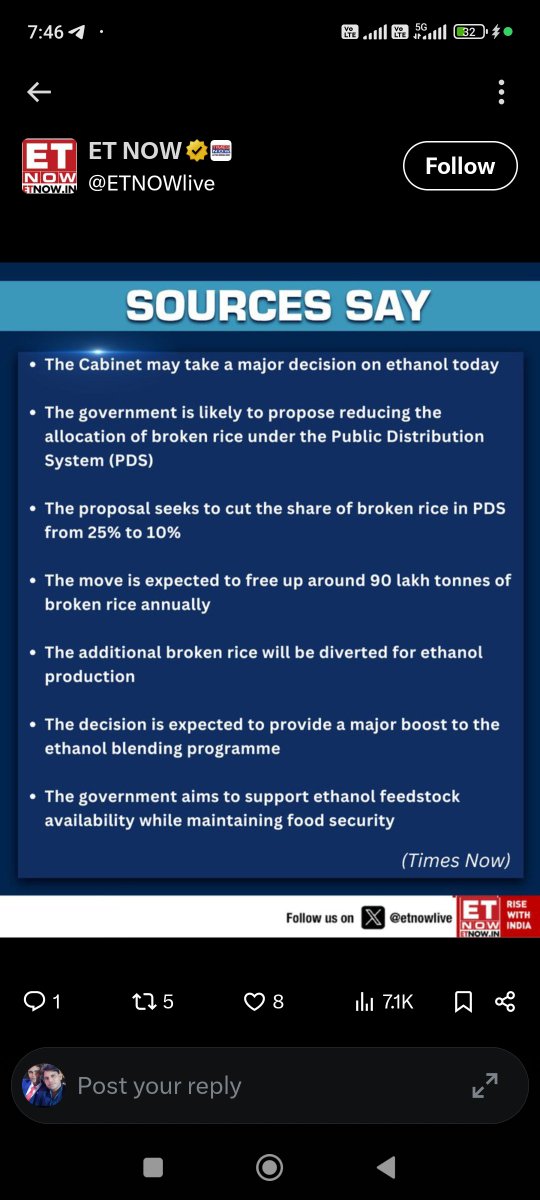 PadamDove's tweet photo. @iamrohitvkumar #SourcesSay | The Cabinet may take a major decision on ethanol today (Times Now)

#Ethanol #EthanolBlending #Cabinet #PDS #FoodSecurity #Biofuel #RenewableEnergy @TimesNow https://t.co/KwA3NGkttT