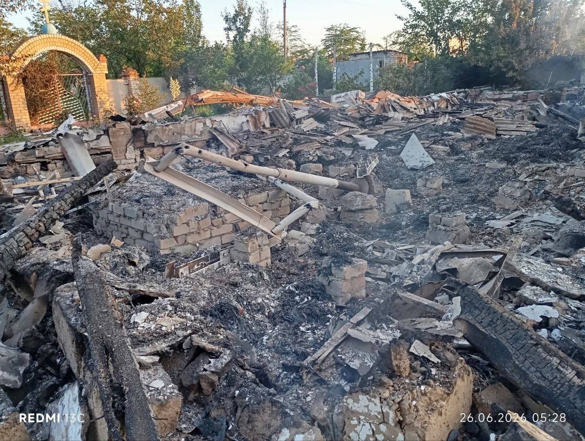 News_UOC's tweet photo. 😢A church of the Diocese of Kherson has been completely destroyed as a result of a Russian bombardment.

On 26 June, during a bombardment of the village of Darivka, Kherson region, two projectiles hit the local Church of Saints Boris and Gleb.
🔗https://t.co/o71tfNW3Bu
#UOC #Orthodox #Christians #ChristianLiving #Christians #ChristianFaith #Church #ReligiousNews #Ukraine #UkraineConflict #UkraineWar #Kherson #Ukrainian #damage #attack #strike #conflict #war #village #news #InternationalRelations #international