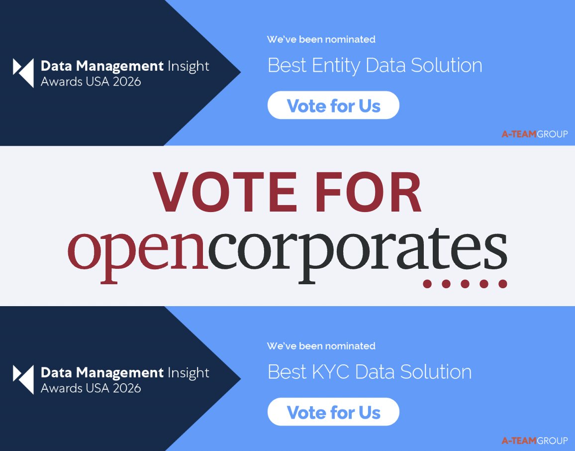 opencorporates's tweet photo. Exciting news! OpenCorporates is nominated for the Data Management Insight Awards USA 2026 🏆
We’re shortlisted for:
👉 Best Entity Data Solution (Cat. 20)
👉 Best KYC Data Solution (Cat. 28)
Support us with your vote! 🗳️👇 https://t.co/BIOgrZ6YTh
#RegTech #KYC #Data https://t.co/mwbr6csJ5R