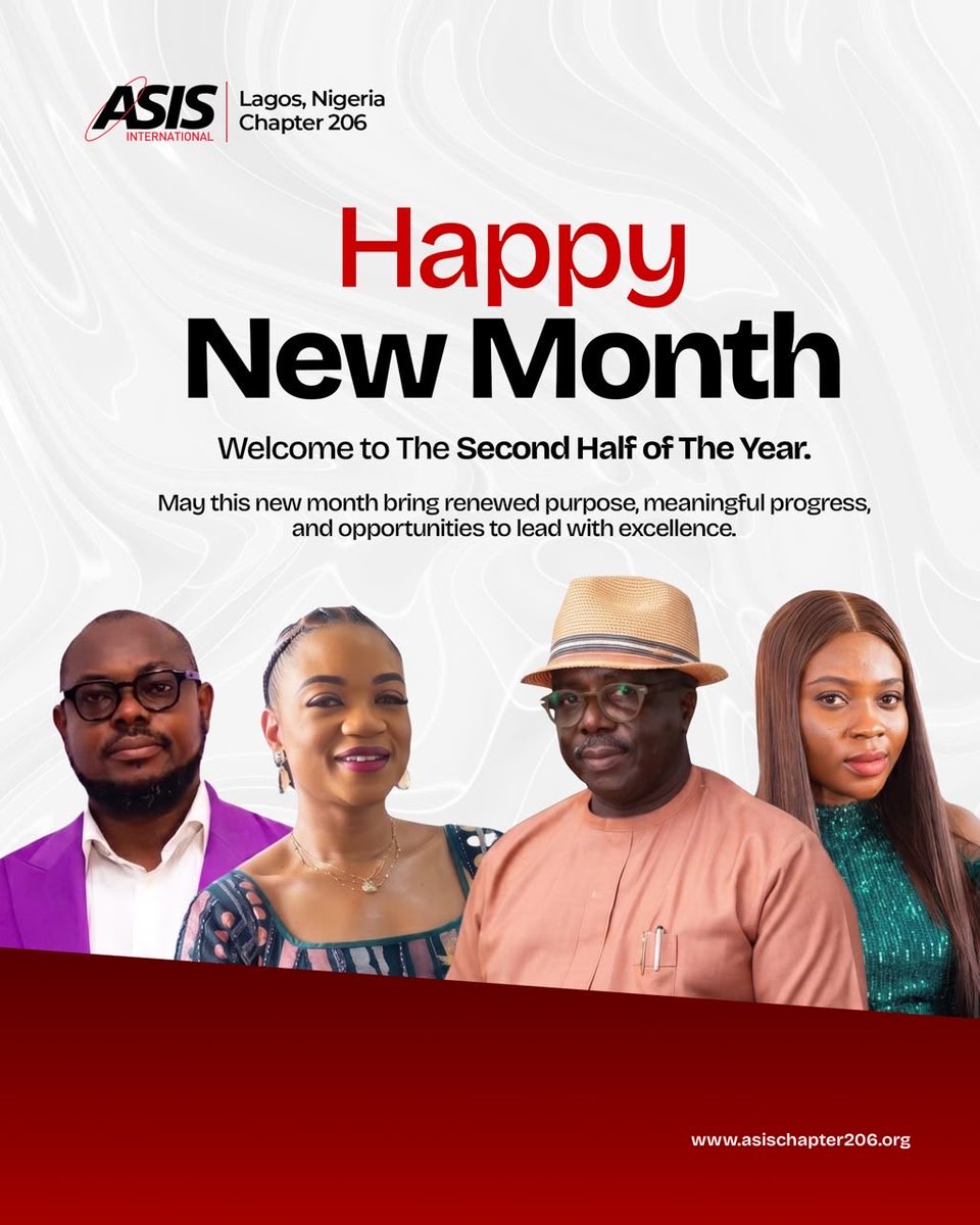 ASIS_206's tweet photo. Happy New Month!

Welcome to JULY and H2-2026!!

On behalf of the Executive Committee of ASIS Chapter 206 Lagos, we wish you a month filled with renewed purpose, good health, and continued success in all your personal and professional endeavors. https://t.co/seGRbdir6J