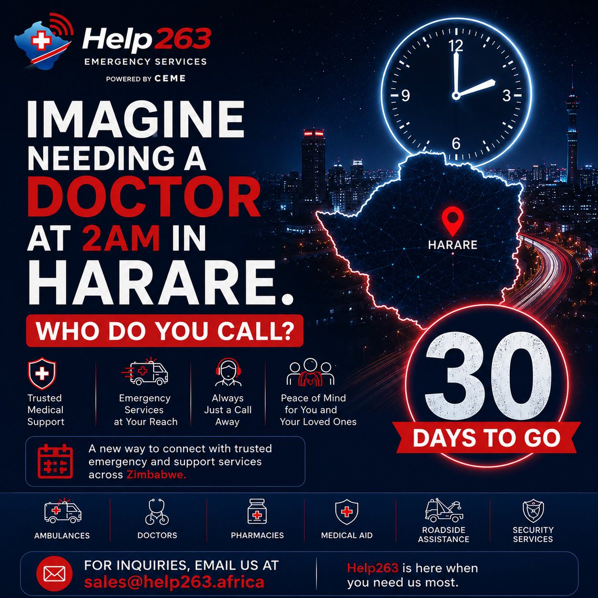 help_263's tweet photo. Imagine needing a doctor at 2am in Harare. Who do you call?
Help263 launches 1 August. One app. Every healthcare provider in Zimbabwe. 🇿🇼
Watch this space
#Help263 #Zimbabwe30Days https://t.co/GpZnqh7jXk