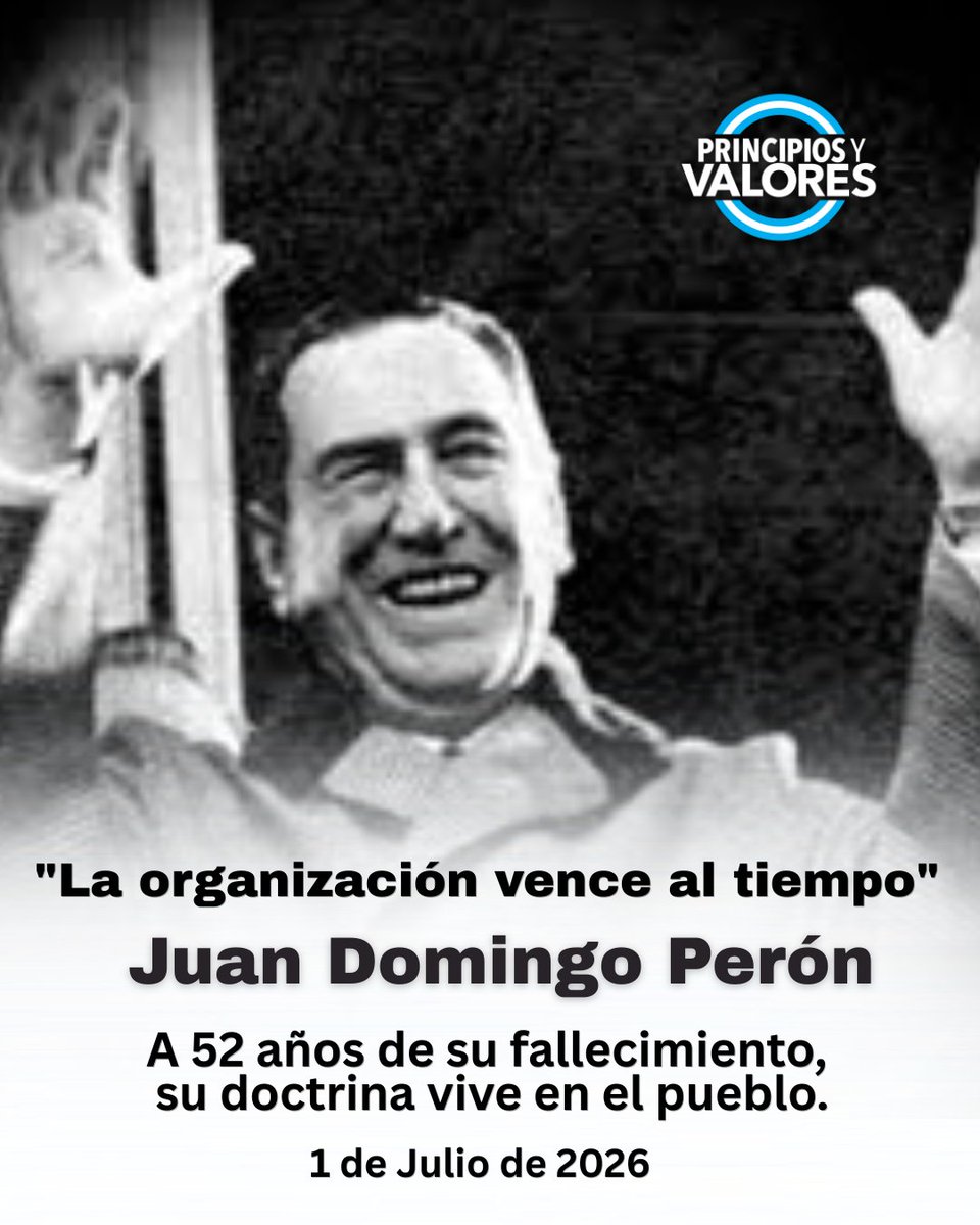 MaritaVelazque2's tweet photo. A 52 años del paso a la inmortalidad del General Juan Domingo Perón, recordamos al conductor que marcó el rumbo de una Argentina con Justicia Social, Independencia Económica y Soberanía Política.
Hoy, como ayer, reafirmamos nuestro compromiso con los principios que guiaron su obra y con la construcción de un proyecto nacional al servicio del pueblo argentino.
¡Perón vive en su doctrina y en la organización del pueblo!