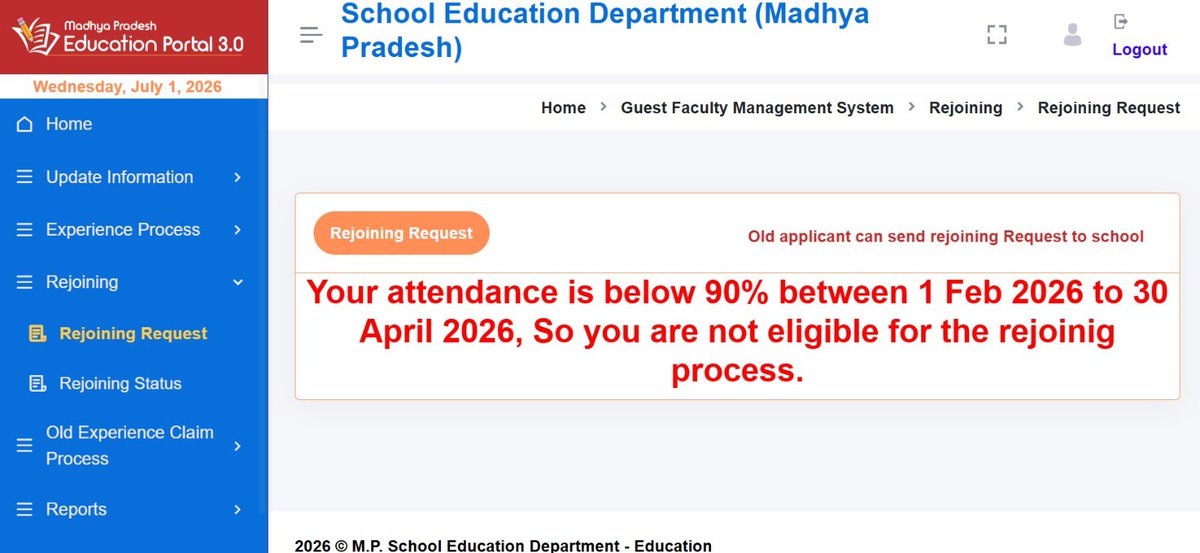 GUEST__TEACHER's tweet photo. मप्र के स्कूल शिक्षा विभाग का तुगलकी फरमान की 90% से कम ई अटेंडन्स लगाने वाले अतिथि शिक्षको को रिजोइनिंग न दी जाय
मतलब 100% तक रिजल्ट देने वाले अतिथि शिक्षक 90% से कम उपस्थित होने पर उनको बाहर किया जा रहा है 
न तो अतिथि शिक्षको को CL अवकाश देते न 12 माह का अनुबंध न मानदेय वॄद्धि https://t.co/lt0whr4Ydx