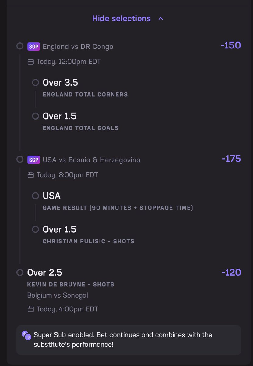 DiegoPredicts2's tweet photo. ⭐️ Soccer Parlay Slip For 7/1 ⭐️ ( +380 ) 

��

Drop a Follow If Tailing + Like and Retweet ❤️

Let’s get it 💰

#KDB #Belgium #Predictions #USA #WorldCup2026 #Fútbol #Soccer #Gambling𝕏 #HardRockBet #ChristianPulisic #England #UnitedStates https://t.co/a8dtoaLkPT