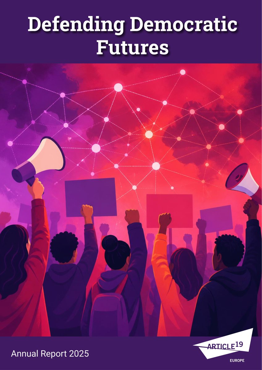 article19europe's tweet photo. 🔔Our annual report is out! 

Attacks on journalists escalating. Foreign agent laws spreading. Human rights funding cut. Disinformation weaponised. 

We worked on digital infrastructure, info integrity and key 🇪🇺#EU legislation.

📕Read more: https://t.co/hiSy2CZeXT https://t.co/sIRMujxeUm