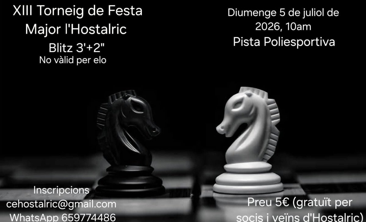 escacsgerunda's tweet photo. #EscacsFestaMajor | Propostes
Tornejos pel cap de setmana (4-5 juliol) i un Obert que comença dilluns: Vic, Hostalric, Malgrat i Torroella de Montgrí.
Si no jugues... és perquè no vols.
#Escacs #Vic #Malgrat #Hostalric #TorroellaMontgri @EscacsMontgri @escacs_d #EscacsGerunda https://t.co/XqXjVAfx5J