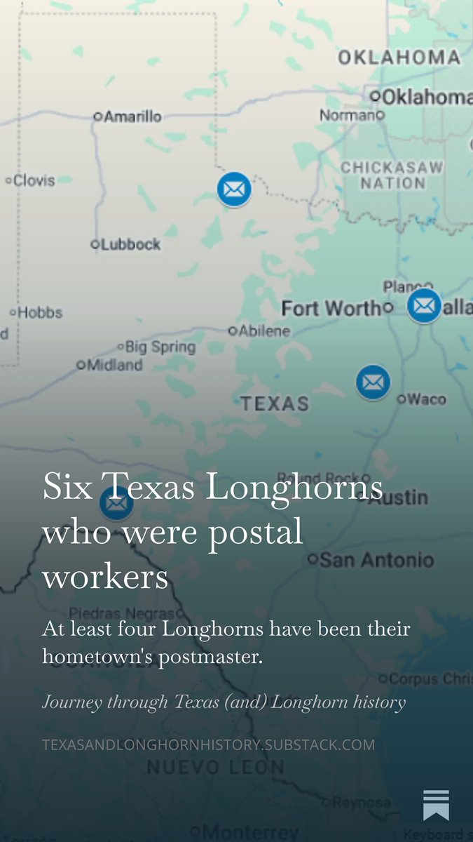 HookEmHistorian's tweet photo. For #NationalPostalWorkerDay, I wrote about six @TexasFootball lettermen who worked with the postal service, including four who served as postmaster for their hometown.
Click to read "Six Texas Longhorns who were postal workers".
https://t.co/8HrSYlJaMT https://t.co/zMHCkgKvut