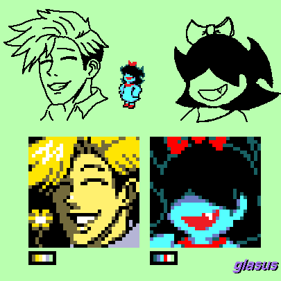 GreenDogsandHam's tweet photo. DELTARUNE CHAPTER 5 SPOILERS

o
|

|

|

|
the music and some character left a good impression on me to try and make some mugs of em'.Included some barebones mouse drawings i used as a basis
#DELTARUNE #pixelart #deltarunespoilers https://t.co/oDsdMkLe9x