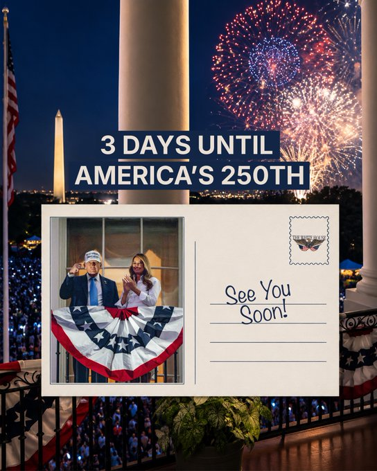Jones798Mia's tweet photo. THE COUNTDOWN IS ON.

3 DAYS. ONE NATION. ONE MASSIVE CELEBRATION. 🦅🎆 https://t.co/QzXgP0FAjS