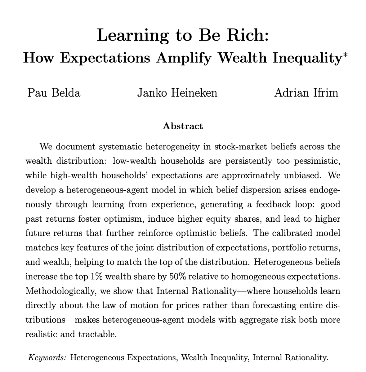 pauism's tweet photo. Athens bound 🇬🇷✈️ for the @SEDmeeting!

Tomorrow: Learning to Be Rich — my work with @ifrim_a and @JankoHeineken on how heterogeneous expectations can amplify wealth inequality.

New empirical evidence, and Internal Rationality & Neural Networks for solving heterogeneous-agent models.

July 2, 12pm, Location: Alpha32