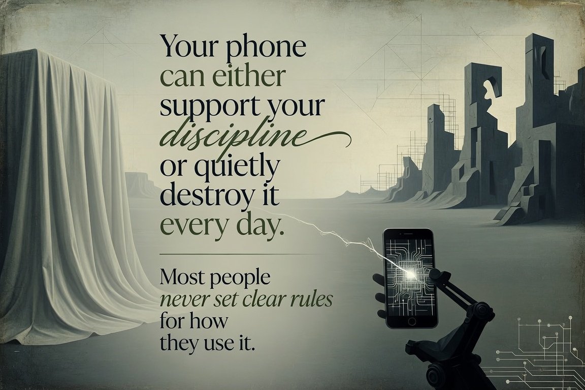 DisciplineCS's tweet photo. Your phone can either support your discipline or quietly destroy it every day. Most people never set clear rules for how they use it.
How do you currently decide when you’re allowed to check your phone?
#DigitalDiscipline #SelfDiscipline #Mindset https://t.co/ghZCdJn8Dl