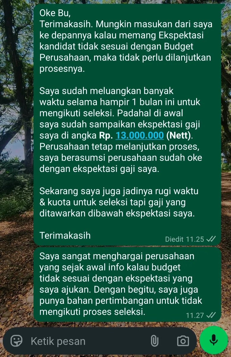 Ibupkkcerewet's tweet photo. HRD tobat deh maksa proses kandidat untuk digaji rendah. Di awal udh ditanya ekspektasi gaji. Gua jawab di angka 13 jt. Jawabnya oke oke aja. Proses dilanjut sampe 5 lapis. Eh nego gaji diminta sesuai ekspektasi gaji gak mau. Maunya di bawahnya. Sumpah tobat deh HRD. Buang-buang waktu kandidat doang.

cc : rayjustsilent