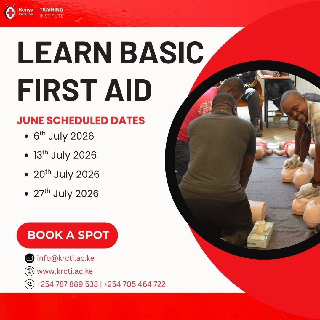 KRCTI_Kenya's tweet photo. July is here and KRCTI's training calendar is packed. 📅
From Basic First Aid to Basic Fire Safety, First Responder, Ambulance Operator and more, July has a course for every level.

Contact us to receive the full July calendar and reserve your place early.
Call/ WhatsApp: 0705 464 722 | 0787 889 533
Email: info@krcti.ac.ke 
Visit us: South C (Bellevue), Red Cross Road, Off Popo Road, Nairobi, Kenya