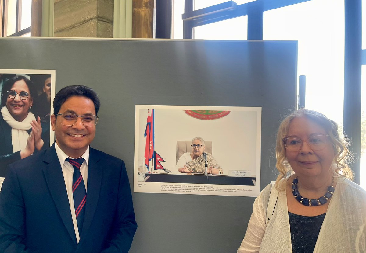 pmngeneva's tweet photo. A moment of pride for Nepal!

The exhibition “Not a Woman’s Job? Women Leading Countries, Societies and Communities” features former Prime Minister of Nepal Mrs. Sushila Karki among the women leaders inspiring generations to come.

@MofaNepal @UNGeneva
@RPDSUBEDI @UN_Valovaya https://t.co/POhxZJrqWh