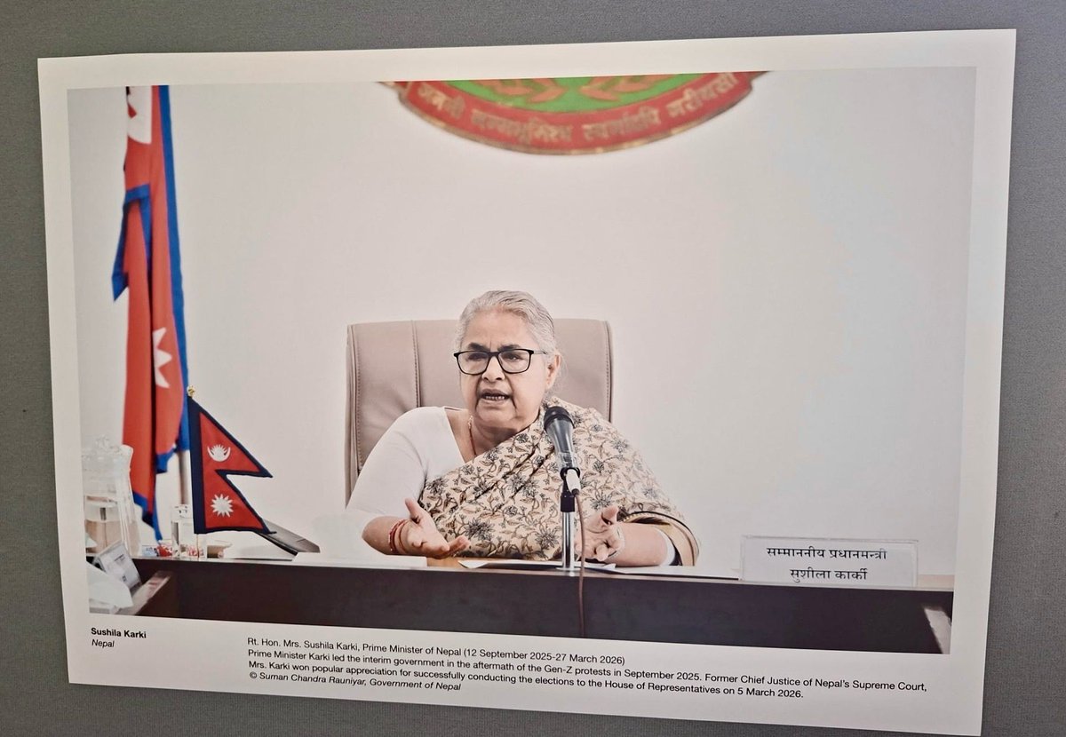 pmngeneva's tweet photo. A moment of pride for Nepal!

The exhibition “Not a Woman’s Job? Women Leading Countries, Societies and Communities” features former Prime Minister of Nepal Mrs. Sushila Karki among the women leaders inspiring generations to come.

@MofaNepal @UNGeneva
@RPDSUBEDI @UN_Valovaya https://t.co/POhxZJrqWh