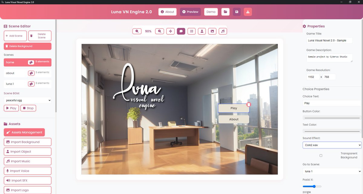 cyberusstudio's tweet photo. Hello everyone! How are you today? It's been a while since we last met. Today, we're excited to announce the release of our latest project: Luna Visual Novel Engine 2. Luna Visual Novel Engine is a modern web-based game engine for creating visual novels game. https://t.co/hlk7cvX2A3