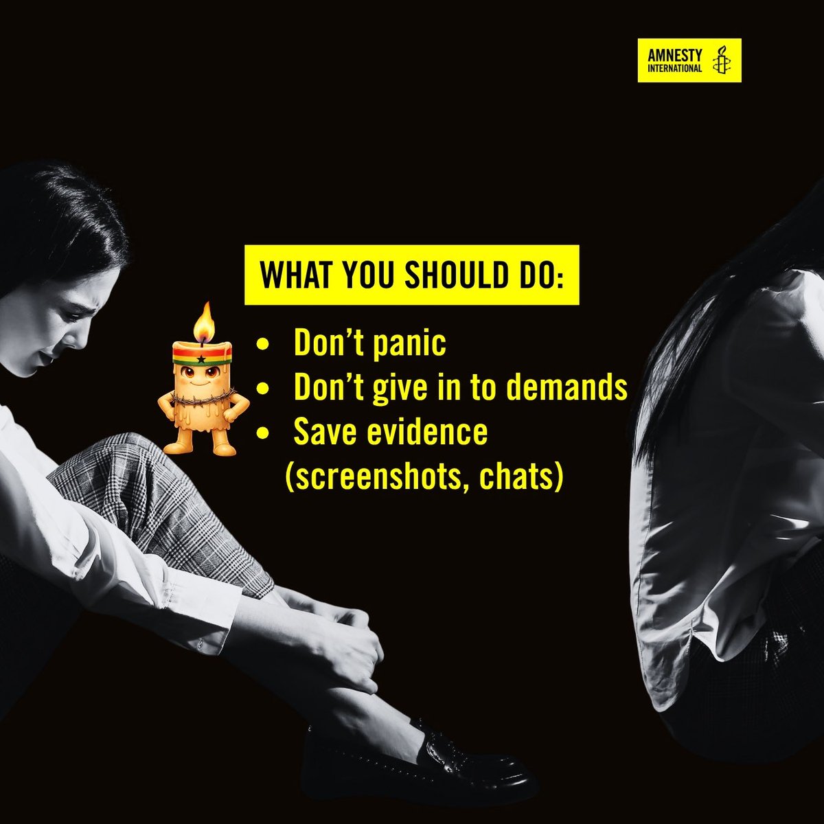 amnestyghana's tweet photo. Blackmail is a crime, not a negotiation.
Swipe through as Rightsy explains how the law protects you, and the steps you can take if someone threatens or coerces you.
#KnowYourRights #Rightsy #amnestyghana https://t.co/75pBcQIRal
