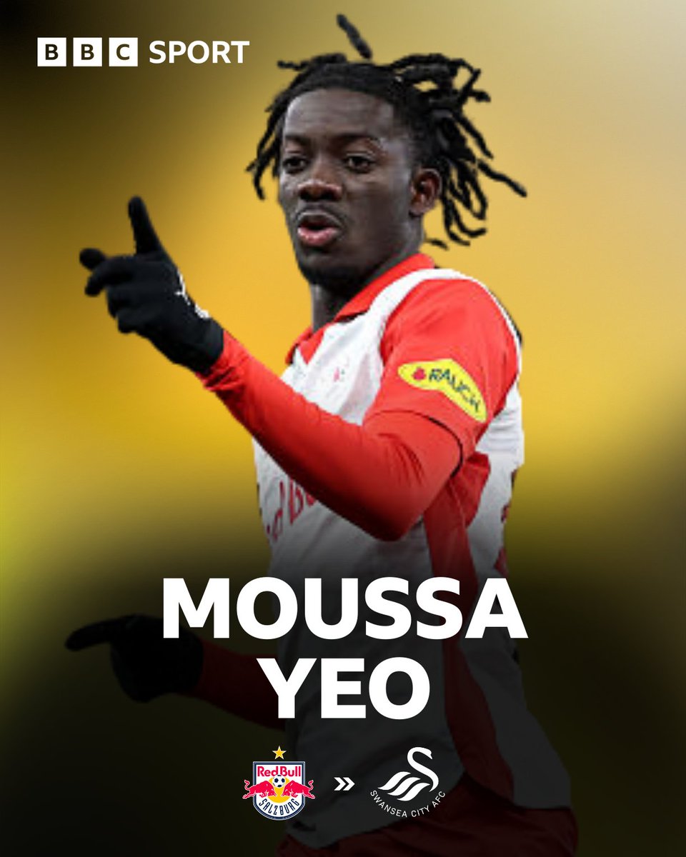 BBCSportWales's tweet photo. Swansea City have signed Red Bull Salzburg winger Moussa Yeo for an undisclosed fee ✅📝

Yeo's move to Wales means a reunion with Swans head coach Vitor Matos, who had a spell as assistant boss at Salzburg in 2024 ⚽🦢

#BBCFootball https://t.co/rh1BpqyXqW