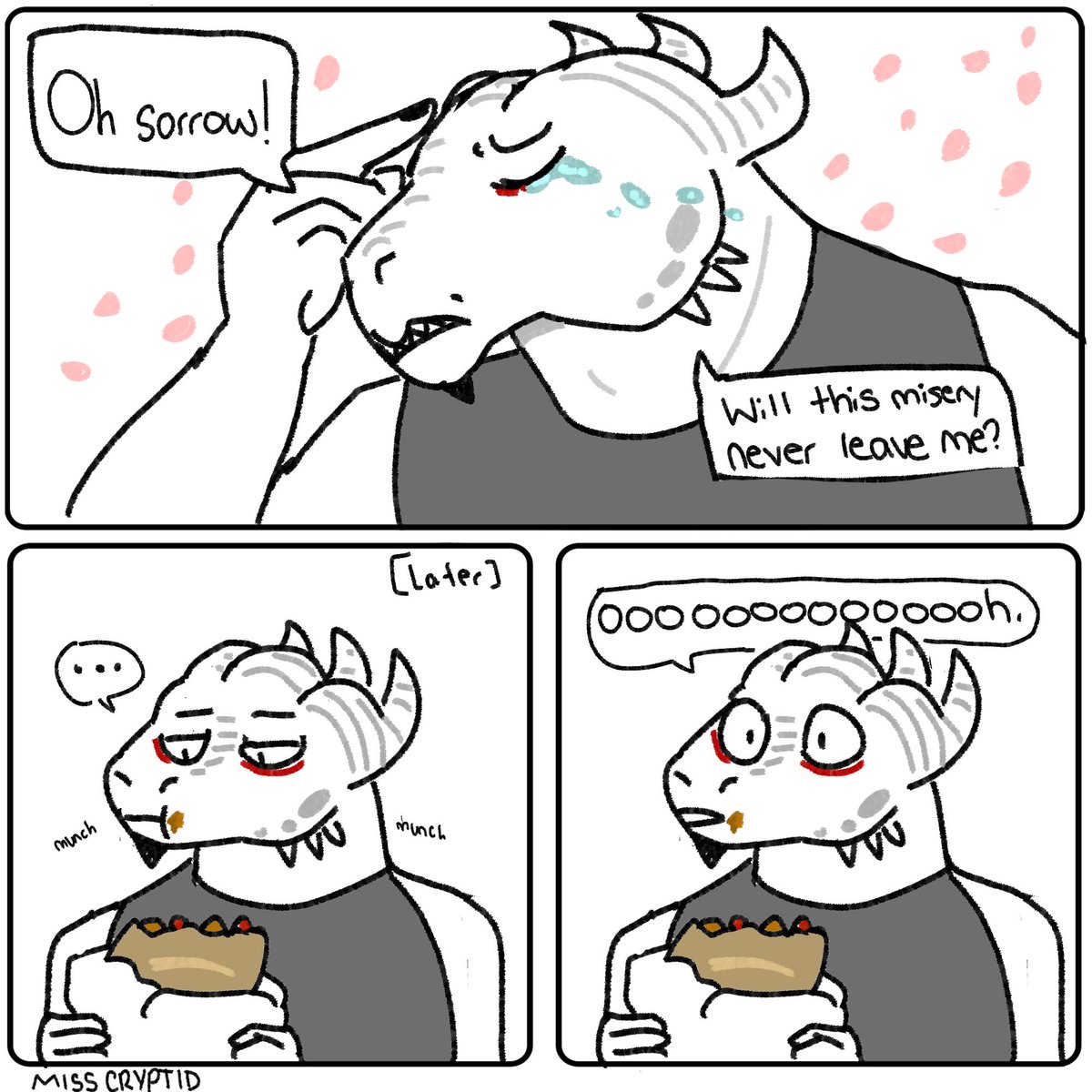 MissCryptidArt's tweet photo. Sometimes I'm sad for no apparent reason. Then sometimes I'm sad for a VERY apparent reason (hongry) https://t.co/eKOJW5Qp6N