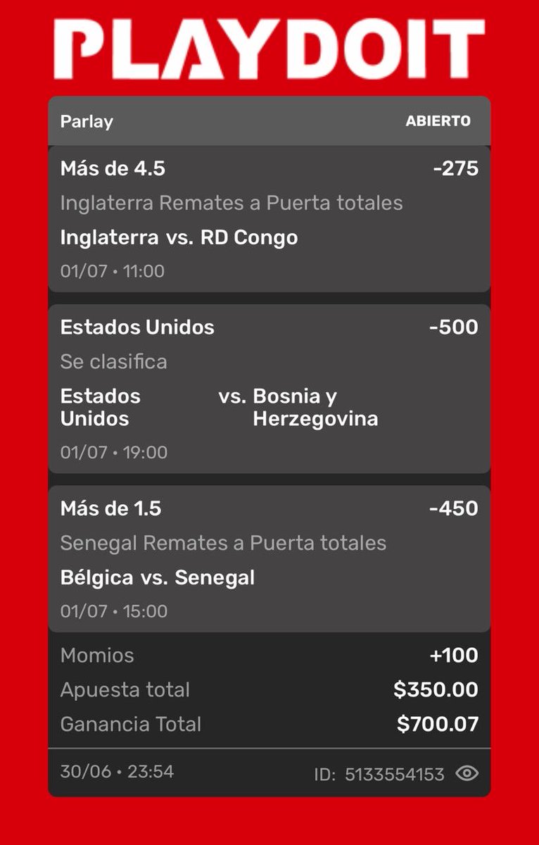 BatoBetsMX's tweet photo. BATOOS, Ayer nos fuimos 5/5
✅✅✅✅✅
HOY VAMOS ASÍ, van dos días ganándolo absolutamente todo…

Hoy no será la excepción…

🏴󠁧󠁢󠁥󠁮󠁧󠁿INGLATERRA VS RD CONGO🇨🇩
🇧🇪BÉLGICA VS SENEGAL🇸🇳
🇺🇸ESTADOS UNIDOS VS BOSNIA🇧🇦 
#playdoit #mundialdefútbol2026 #MéxicoVsEcuador https://t.co/nMSkTR7az2
