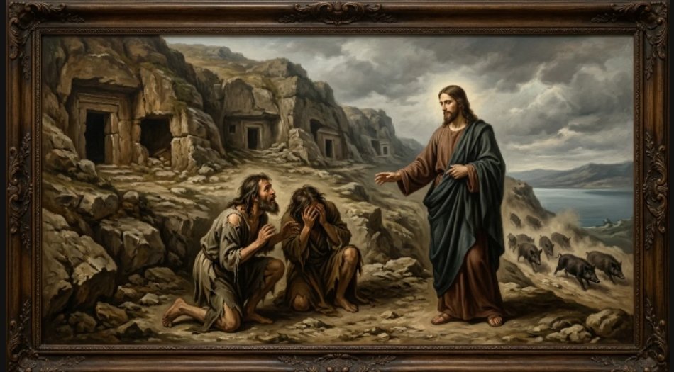VerbumLight's tweet photo. 🌿 Gospel of the Day: Matthew 8:28-34

What have you to do with us, Son of God? (Mt 8:29)

Read the prayer, reflection, &amp; after thoughts in the comments. 🕊️

#DailyGospel #CatholicFaith #WordOfGod https://t.co/fo5OTRT6uw