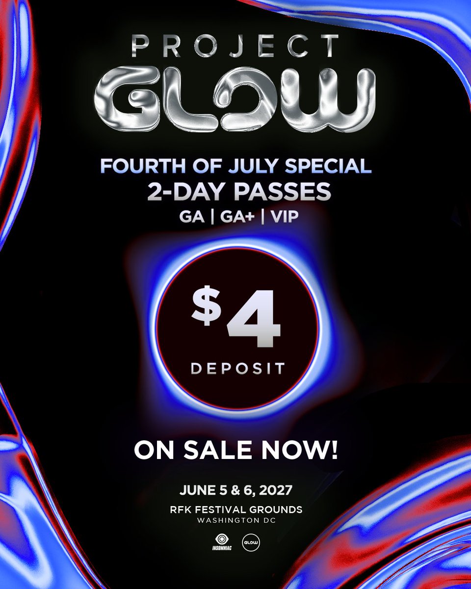 projectglowfest's tweet photo. Happy Fourth! ✶⋆.˚ To celebrate the start of the holiday weekend, we're rolling back deposits to just $4 through next Monday, July 6th. 

Lock in festival passes at the lowest available price → https://t.co/V6hn1xYJxj https://t.co/gB71WHb3I1
