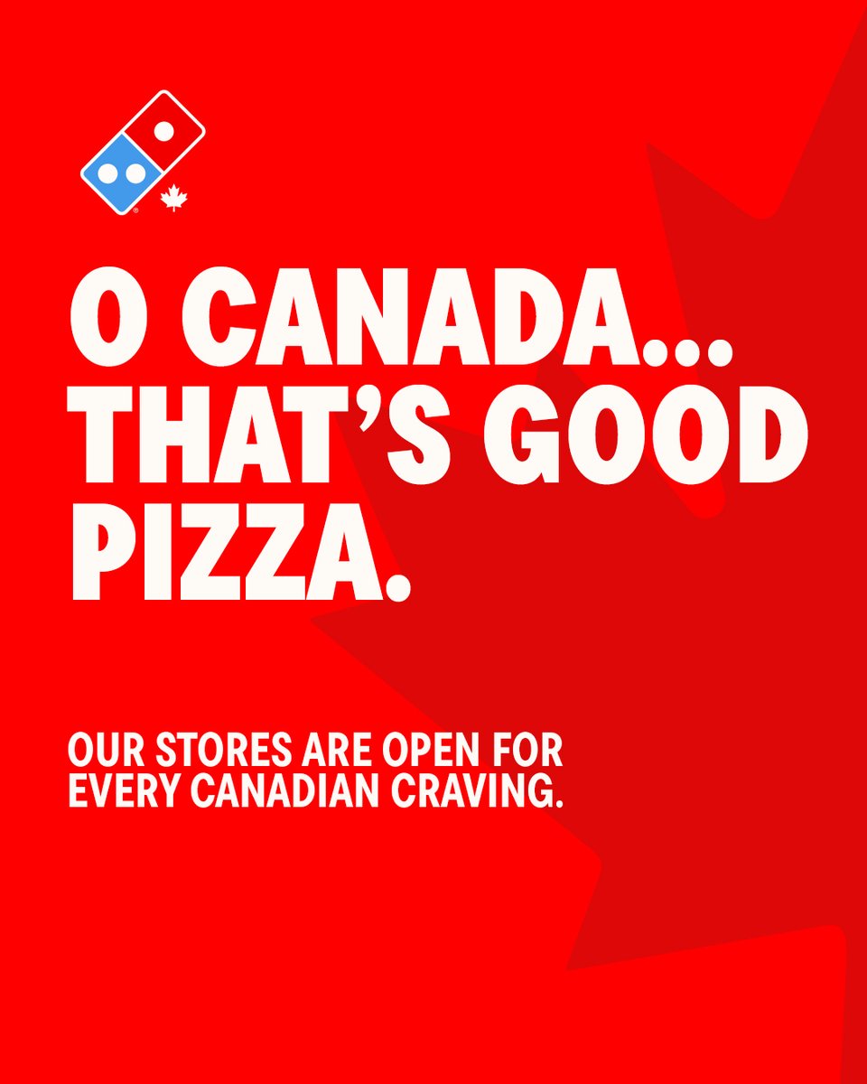 DominosCanada's tweet photo. Happy Canada Day! 🍁❤️

However you're celebrating today, we've got the pizza covered. 🍕

Our stores are open and ready for every Canadian craving. https://t.co/C7vZ6QRR4R