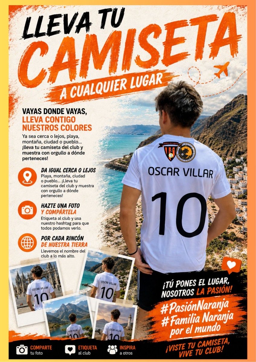 AtleticoLaguna's tweet photo. 🌍🧡 ¡La #FamiliaNaranja se va de viaje!

Lleva tu camiseta del club, hazte una foto allá donde estés y etiqueta al club para compartirla. 📸✈️

La foto con más likes tendrá premio 🏆

¡Orgullo naranja por todo el mundo! 🧡

#PasiónNaranja #FamiliaNaranjaPorElMundo https://t.co/fvG8sLYUS3