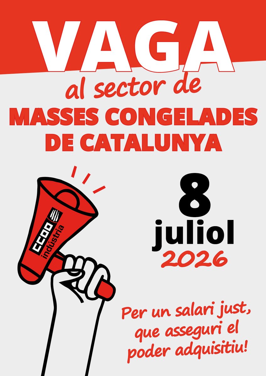 FICCOOCat's tweet photo. 📢 VAGA AL SECTOR DE MASSES CONGELADES DE CATALUNYA‼️

📌 8 de juliol

Reclamem un SALARI JUST I DIGNE, que garanteixi el poder adquisistiu de les persones que treballen al sector. https://t.co/J8zQv7r1eP