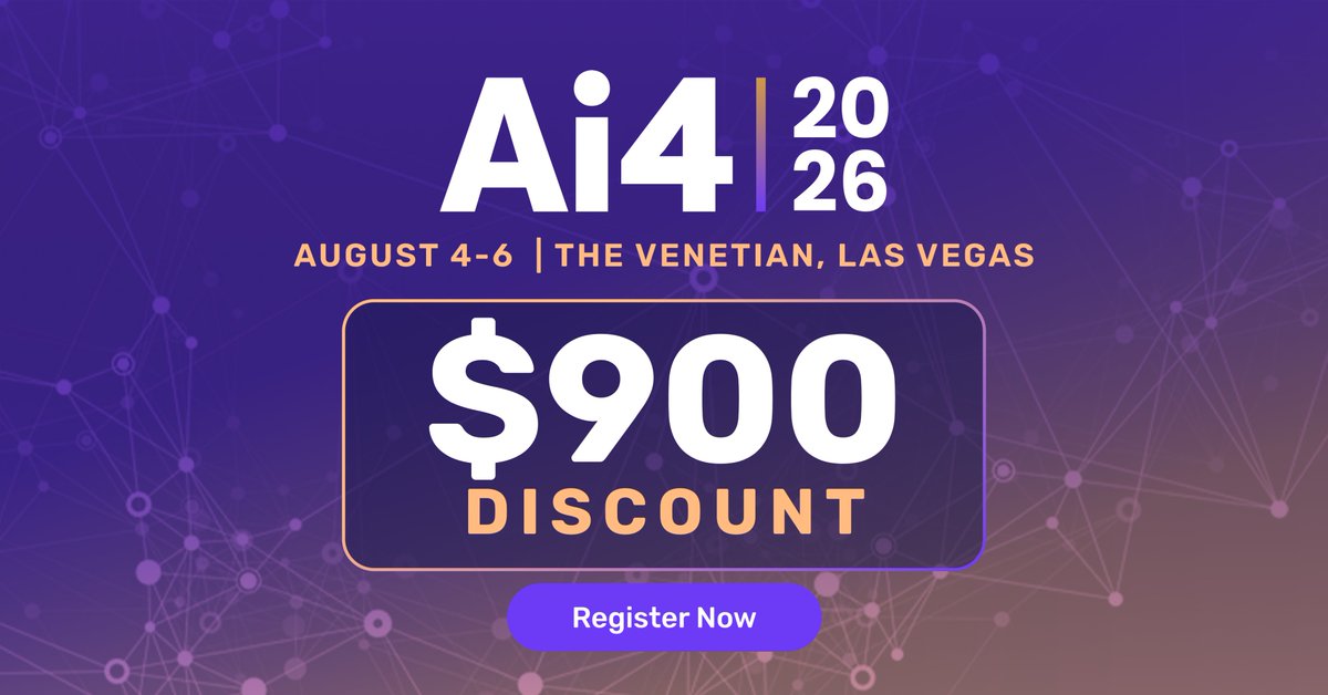 Ai4Conferences's tweet photo. Heads up! Ticket prices for Ai4 2026 increase this Thursday, July 2nd. Register now to save $900+ off final ticket pricing for America’s largest AI conference: https://t.co/YmjU59andq

Why attend Ai4 2026:
• Landmark panel featuring @AndrewYNg, @drfeifei, and @geoffreyhinton.
• Network with 12,000+ enterprise AI leaders and startups
• Hear from 1,000+ speakers across 70+ industry and job-function tracks
• Participate in hands-on AI trainings (GenAI, AI Agents, RAG/Chaining, and more)
• Explore 400+ AI solutions in the exhibit hall
• Join roundtables, industry meetups, happy hours, and interactive experiences

#Ai42026
