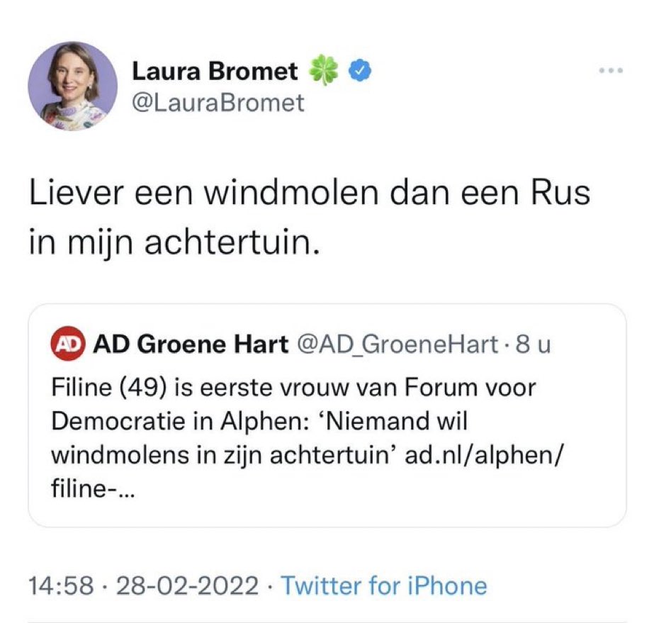 pimgunzel's tweet photo. Laura Bromet, miljonair, maar nooit gewerkt. 

Ja, als kabelsjouwer bij haar vader, documentairemaker Frans Bromet, maar echt werk? Nee. Of het moet de zware politiek zijn waar ze sinds 2018 zo'n 1.1 miljoen aan salaris wist op te halen. Plus extra's. Plus een gouden pensioen. Laten we dat niet vergeten.

Hoe dan ook, ze propageert windmolens, maar als niemand kijkt stookt ze er flink op los als we naar de hoeveelheid brandhout (= gekapte bomen) in haar enorme achtertuin kijken. En niemand die haar ziet, want ze woont riant in een polder aan een smal weggetje met rondom grasland, sloten en uitzicht op weilanden. 

Extreemlinks, bruinlinks, zorgt extreem goed voor zichzelf en de rest kan stikken in de walm van haar rook en CO2-spugende houtkachel. Laat dat duidelijk zijn.