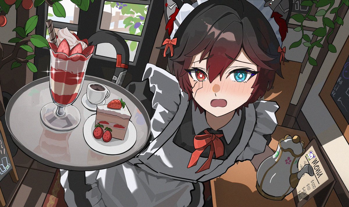 Issei_Kai_'s tweet photo. "Welcome to the café master! How can I serve you to-- HUH WHAT ARE YOU DOING HERE?! No it's not what you think!!!"

You asked and now you shall receive. Maid Kai is here at last! Big thanks to @raliire for this incredible YCH art!

I still cannot believe 61 people wanted me in a maid outfit...