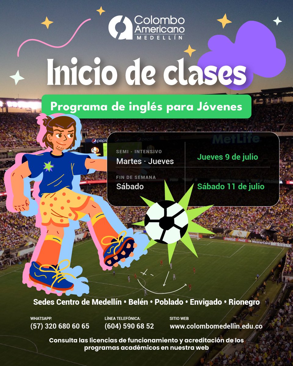 colombomedellin's tweet photo. Connect your ideas with the world! En el Programa de Inglés para Jóvenes (10-16 años) aprendes con tecnología, viajes y gustos personal.

¡Estamos en Matrículas abiertas! 
https://t.co/690ulZMGrs | 3206806065 https://t.co/f3Qz3Y6rep