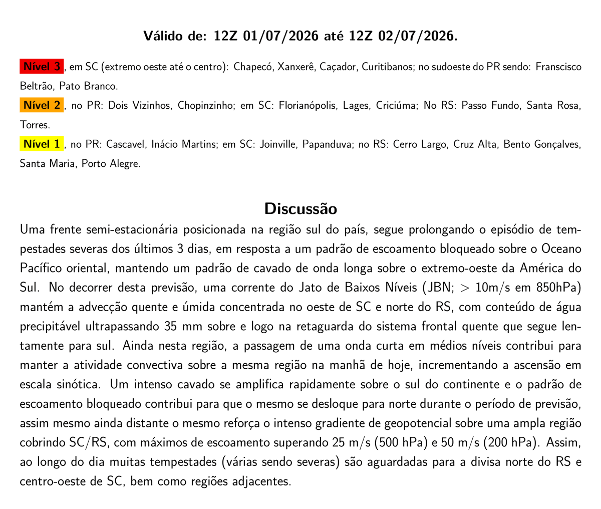 prevots_svr's tweet photo. Previsão convectiva de hoje (01/07/2026), válida até 12Z de amanhã. https://t.co/GJvwAcpDe4