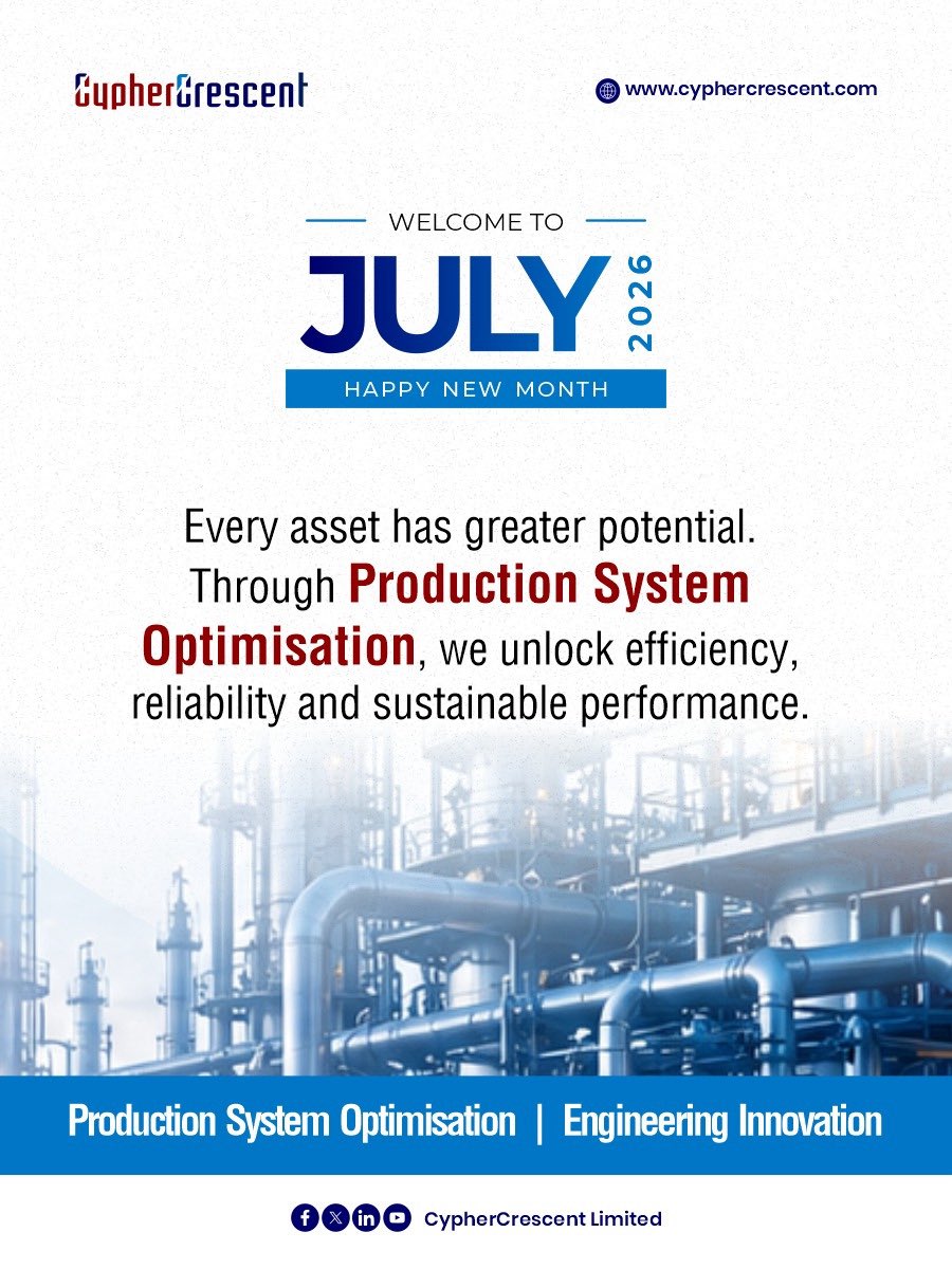 cyphercrescent's tweet photo. Welcome to July 2026: Unlocking Greater Potential Through Production System Optimisation.
As we step into July 2026, we are reminded that every asset holds untapped potential waiting to be unlocked.
 
Happy New Month!
 
#HappyNewMonth #CypherCrescent #ProductionSystemOptimisation https://t.co/YbAwjeV9fy