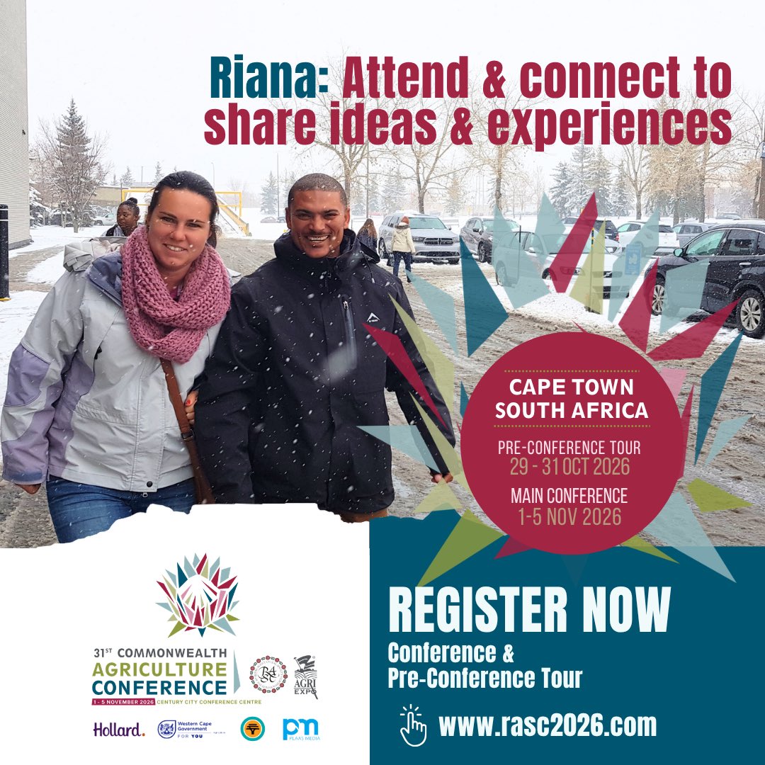 THE_RASC's tweet photo. “This was my first experience of the Commonwealth Agriculture Conference, and I would strongly encourage anyone involved in agriculture to consider attending the 2026 event." - Riana van Rensburg, Agricultural Advisor, Western Cape, on the 2018 RASC Conference in Canada #RASC2026 https://t.co/qSFTQv7yj4