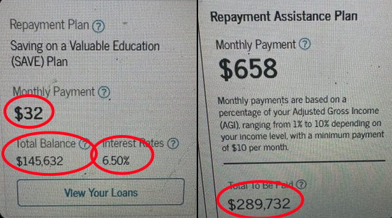 OriginalRoddick's tweet photo. @JennDinKC Paying $32 a month toward $146K at 6.5% interest is why you're now paying toward $290K today. You are economically illiterate and should not be allowed anywhere near money. https://t.co/mWZmEioyoT